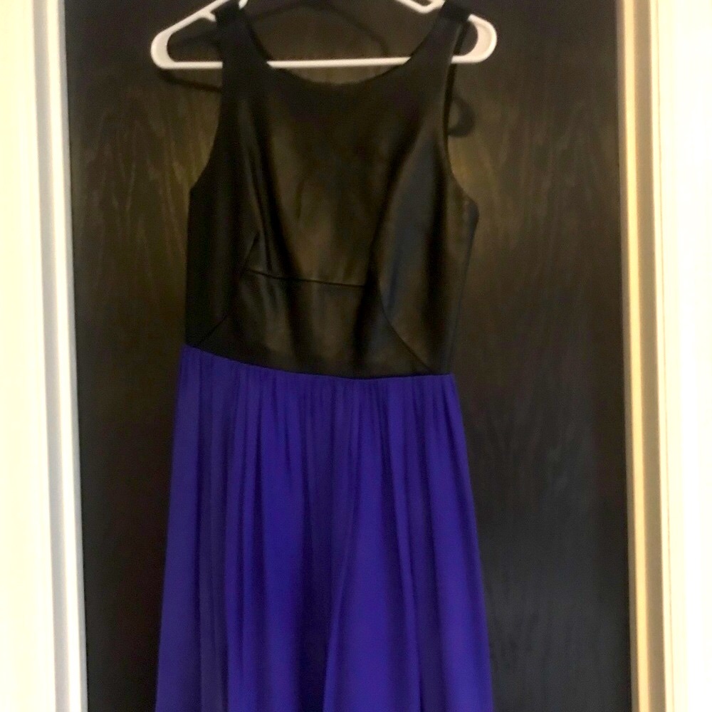 Amanda Uprichard vegan leather and cobalt blue dress
